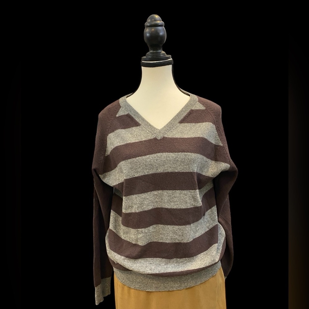 100% wool gray and brown striped sweater German brand. EUC size L (tagged XL)